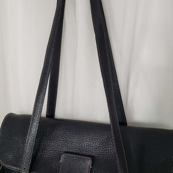 Vintage Siso Select black pebbled leather shoulder bag double strap drawstring - Picture 4 of 12